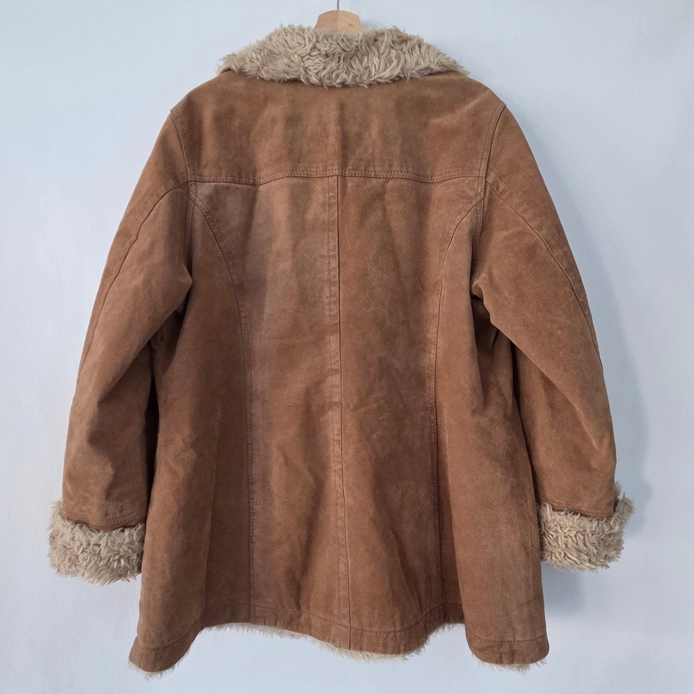 Columbia Sportswear‎ Company Brown Suede Sherpa Lined Trucker Jacket womens sz L - Picture 3 of 8
